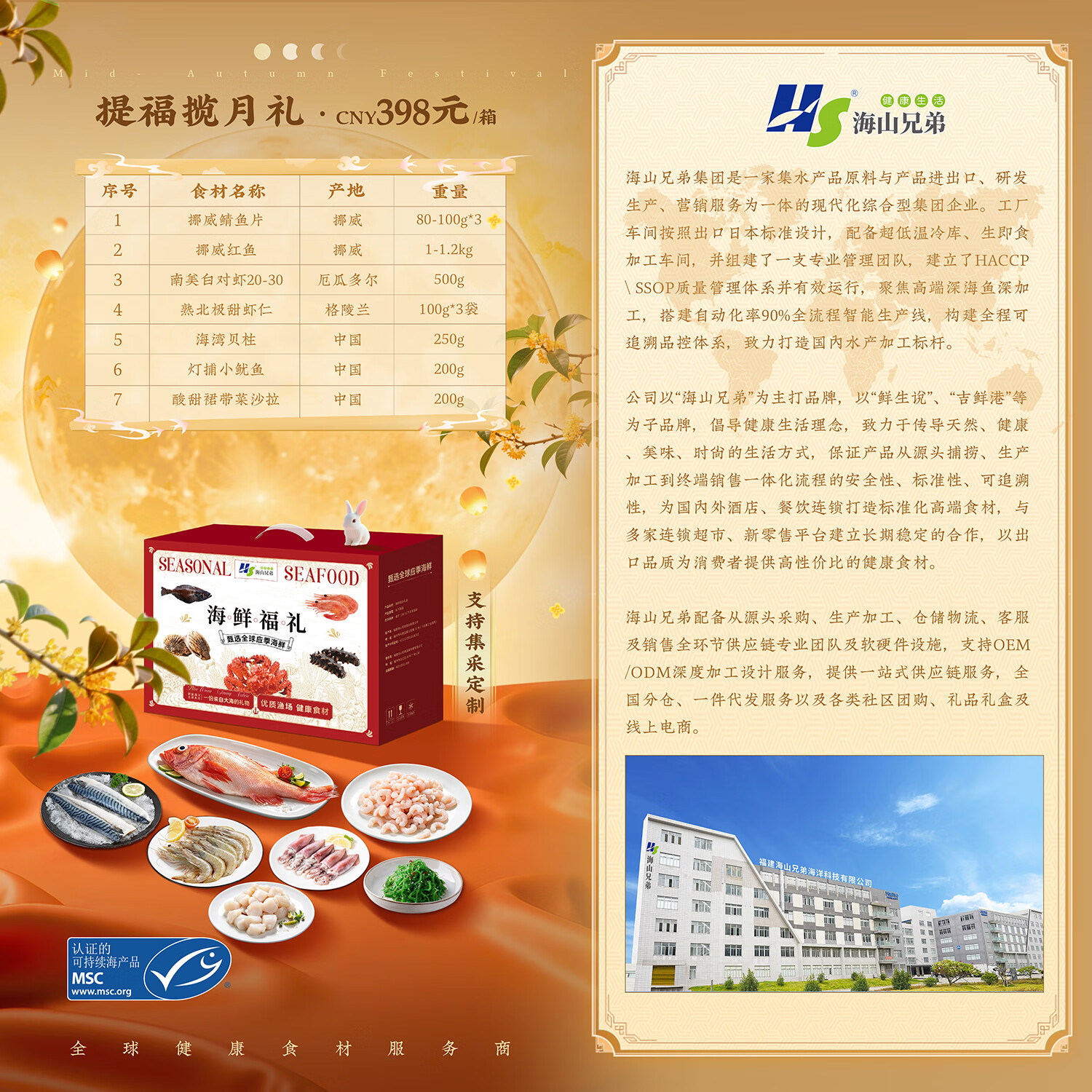 【中秋礼品】挪威鲭鱼片 南美白虾 红鱼 北极甜虾仁 海鲜舒享礼盒 海鲜舒享礼盒