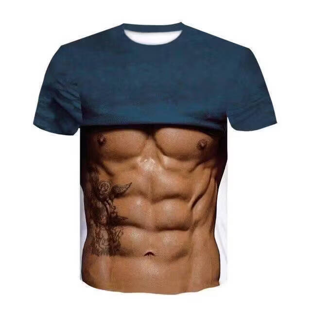 个性搞笑假腹肌胸毛奇葩肌肉创意纹身3D立体T恤短袖衣服打底衫 7 4XL 建议200-230斤