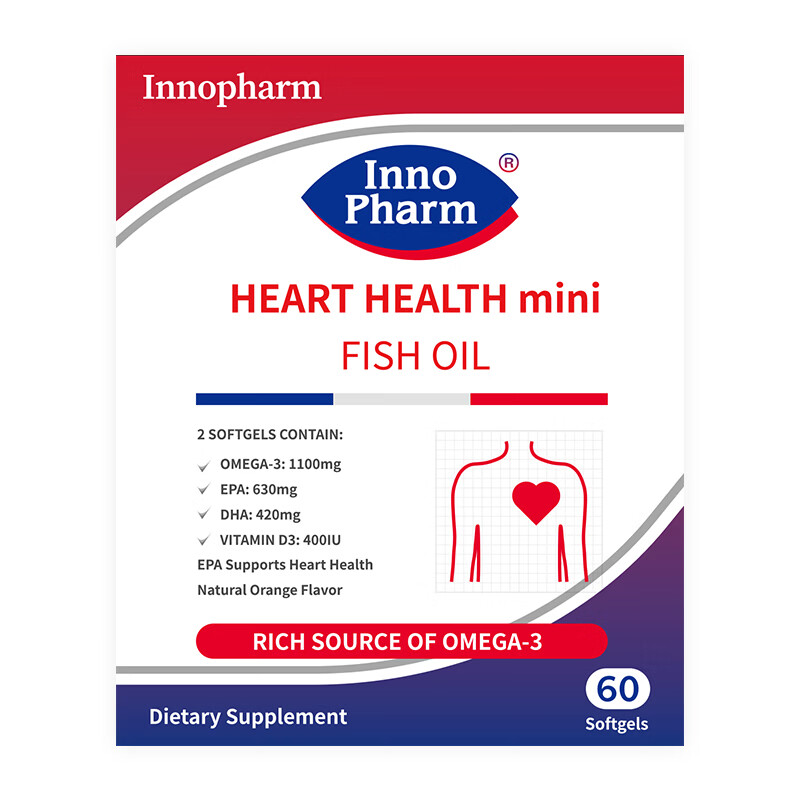 Innopharm茵诺梵迷你95%高纯度深海鱼油omega-3软胶囊成人DHA+EPA保健品 【尝鲜体验装】 60粒*1盒