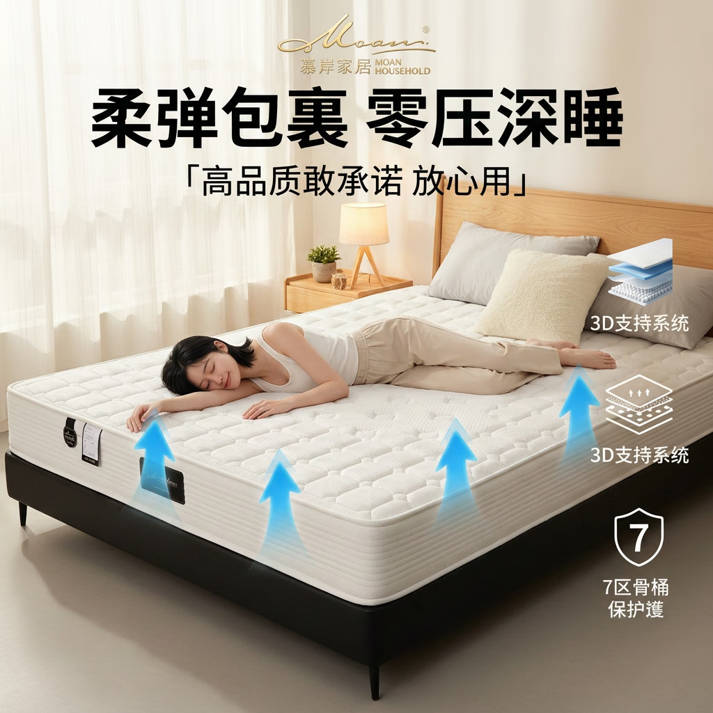 慕岸手工酒店家庭卧室家用酒店超软垫独立袋装弹簧轻奢睡床垫高端床垫 慕岸M6067 2000*2200