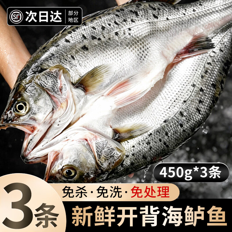 百库三去开背深海鲈鱼 新鲜鲈鱼生鲜鲜活速冻海鲜水产鱼类年货节礼盒 三去海鲈鱼450g*3条