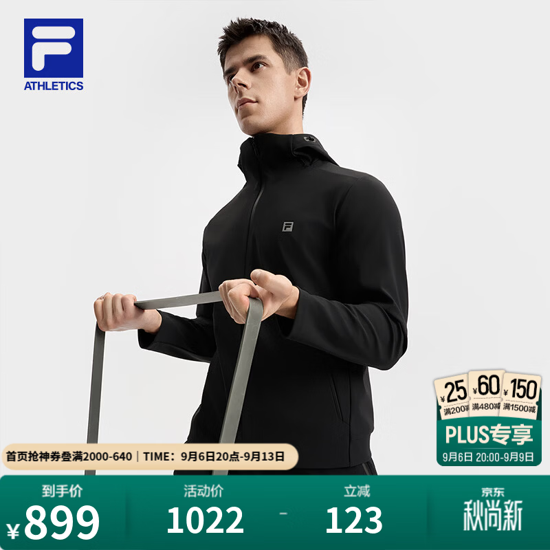 FILA 斐乐连帽外套26秋季新款休闲男士针织健身运动防晒宽松上衣 深黑-BK XL 180/100A/XL