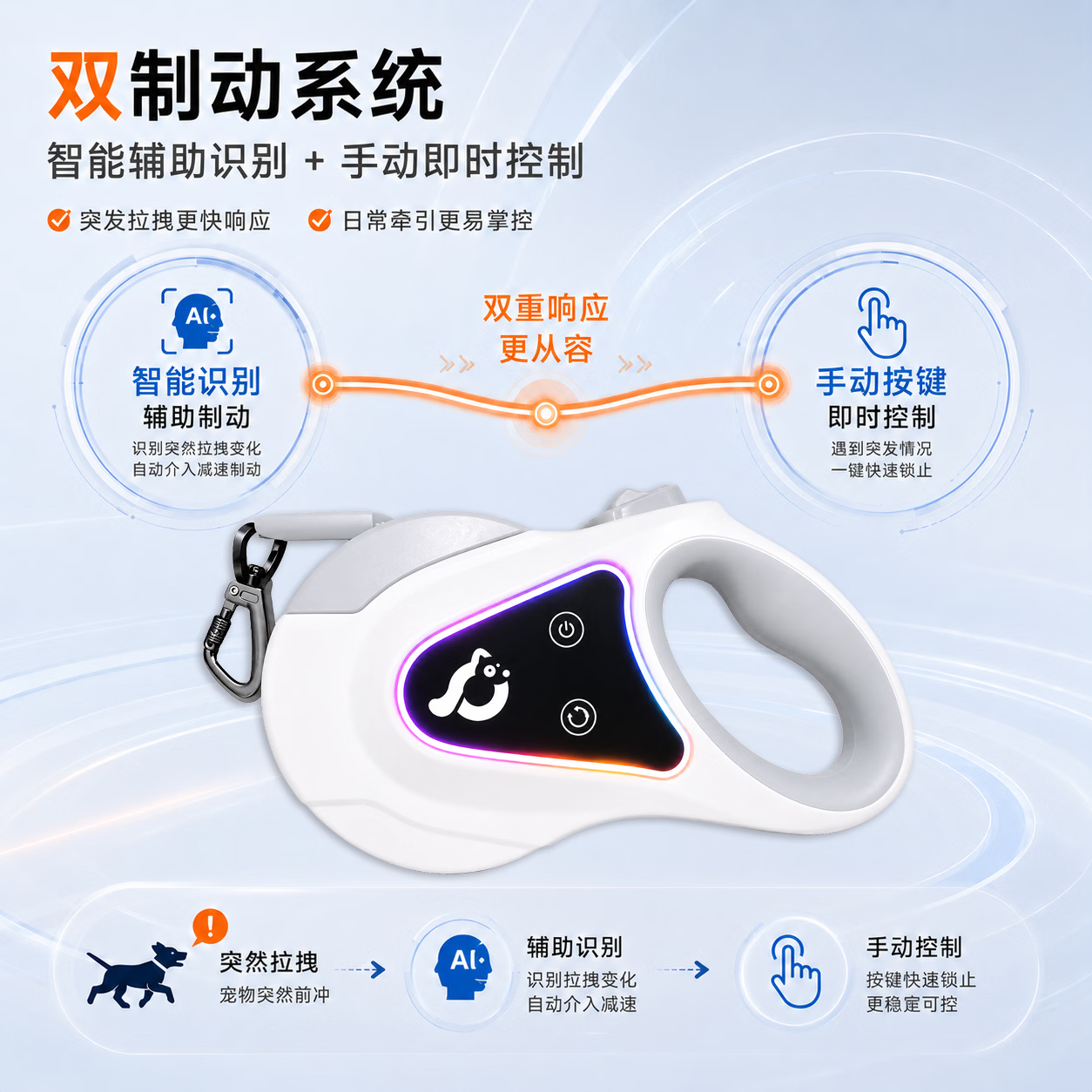 觅探零零狗宠物自动伸缩狗绳防爆冲牵引绳猫咪遛狗绳子遛猫绳狗链子中大型犬 深空灰 赠5米换绳 智能防爆冲