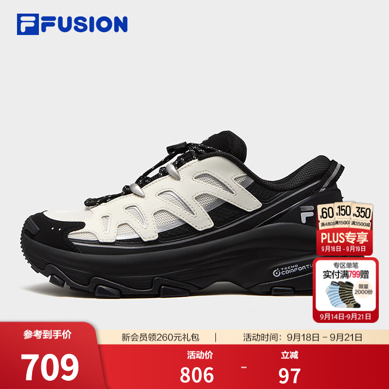 斐乐【田曦薇同款】老爹鞋｜FILA FUSION潮牌女士COMOU运动休闲鞋 黑/豆腐白-BT 36