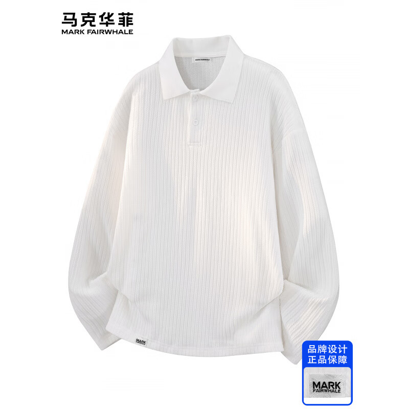马克华菲(MARK FAIRWHALE)日系复古休闲长袖T恤男士 2026秋季新款宽松舒适简约潮牌上衣服装 白色 【官方正品】 M 【建议95-110斤】