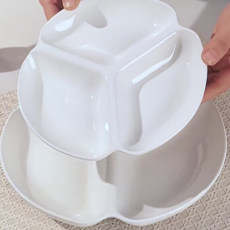CRHMMFLF高颜值五分格多用途陶瓷盘家用蒸菜盘纯白釉下彩防串味卤菜五福盘 精选纯白五格分餐盘1个餸 10英寸