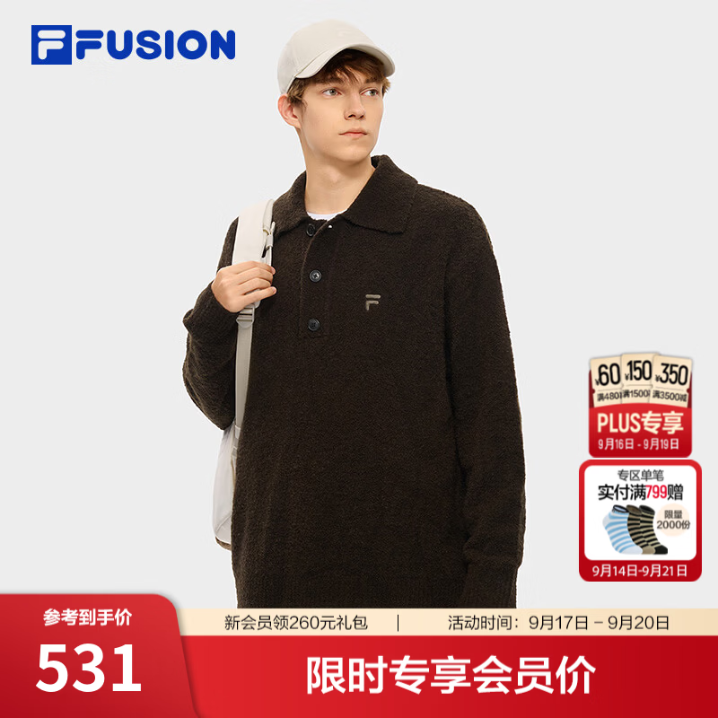 FILA FUSION斐乐潮牌多彩慵懒毛衣编织衫26秋新款男女情侣款百搭 松鼠栗-BN S 165/88A/S