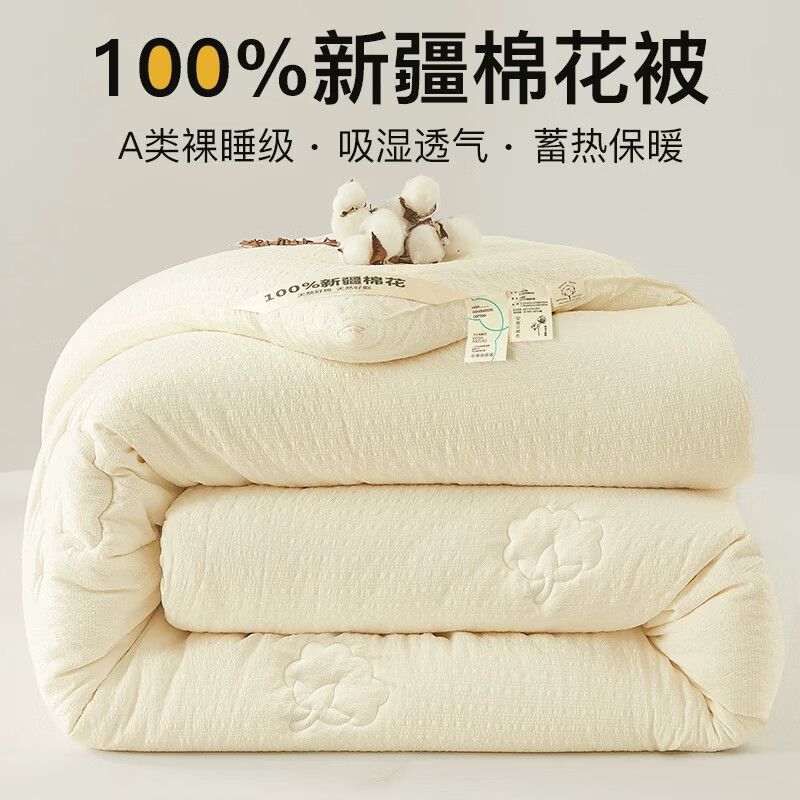无印良品A类新疆棉花被子宿舍单人被加厚保暖冬季1.5米x2米被芯棉褥子棉絮 棉玲白【新疆棉花被 蓄热保暖】 200*230cm春秋被【约5斤】 通用