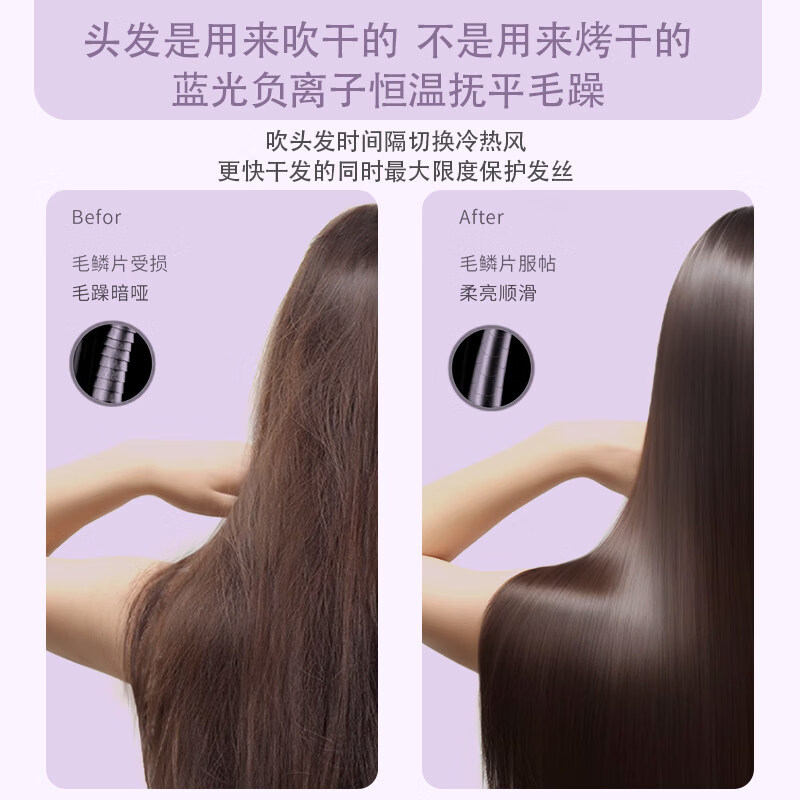 小米米家同款吹风机负离子护发静音宿舍用学生500w小功率可折叠家用电吹风筒 少女粉【800W】三档调节+可折叠
