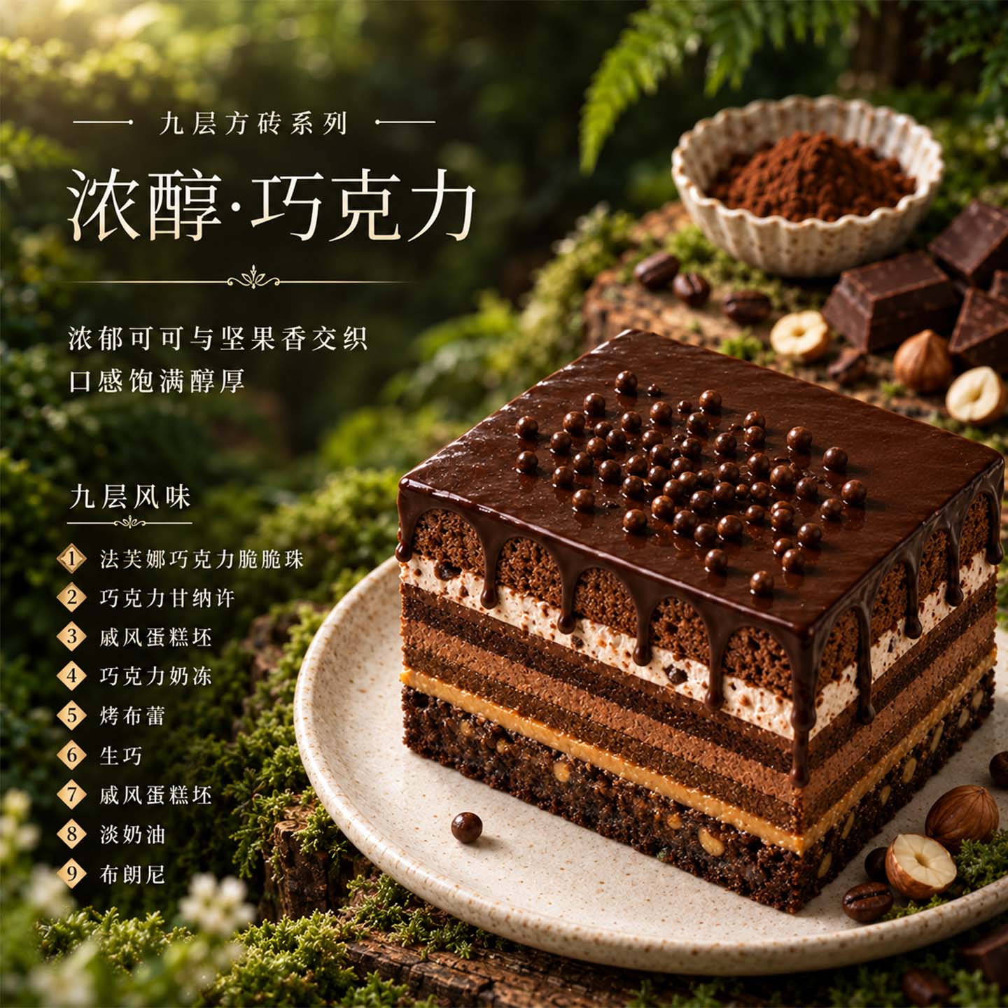 沫禾九重巧克力抹茶蛋糕620g方砖铁罐千层铁罐罐罐甜品下午茶烘焙糕点 九重巧克力蛋糕*1盒共620g【加送235g布朗尼蛋糕随机】