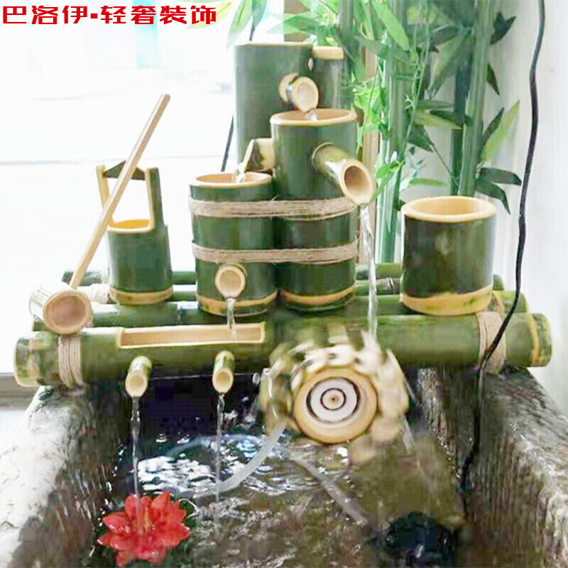 过滤循环石槽鱼池增氧加湿器竹排流水水 农家纯手工制作自家种植竹林