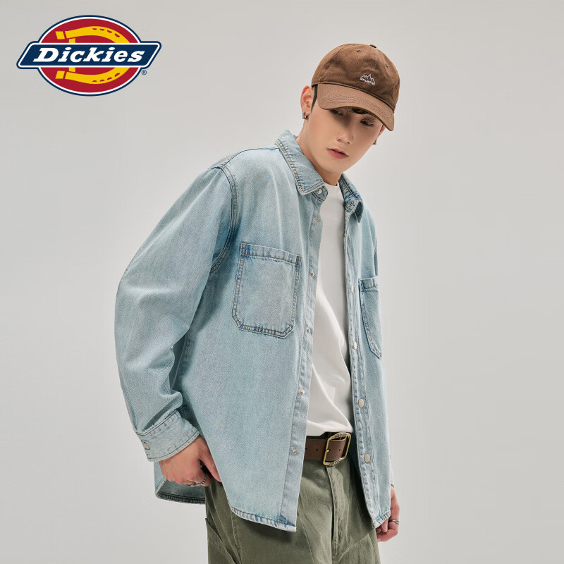 Dickies帝酷适长袖牛仔衬衫男士2026秋季新款休闲宽松外穿搭工作上衣服装 蓝色 常规 XL 【建议145-160斤】