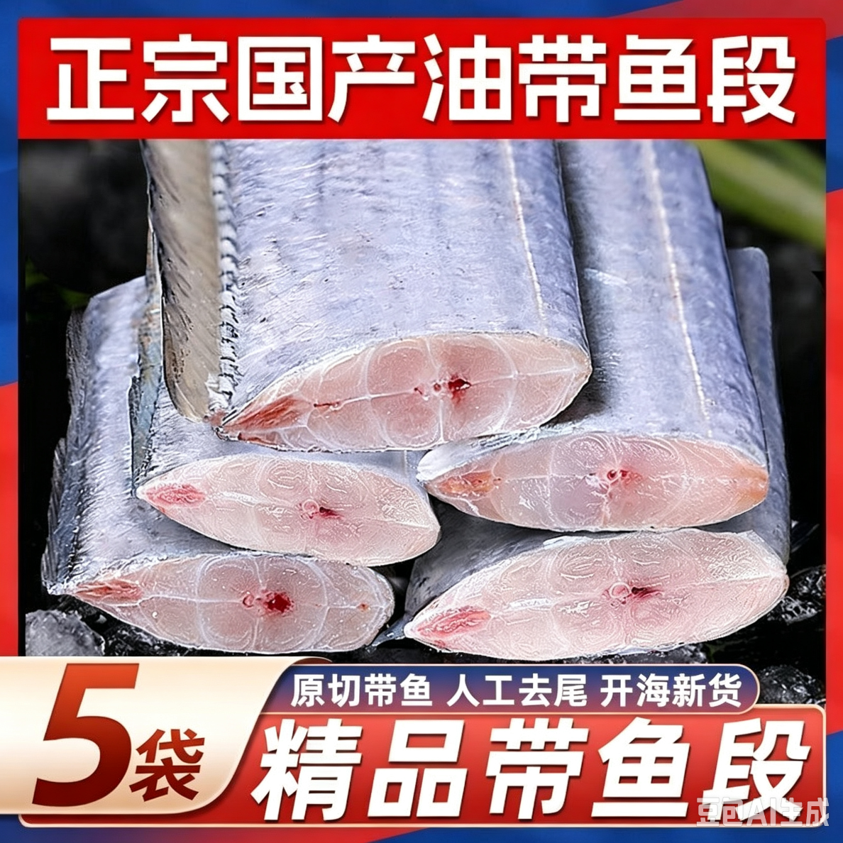 【到手5袋】顺丰特大带鱼段活切带鱼纯中段新鲜速冻去头去尾东海 精品带鱼段【整箱5大袋】去头去尾 只留中段 开海新货上市【野生海捕】严选品质（整箱1500g）