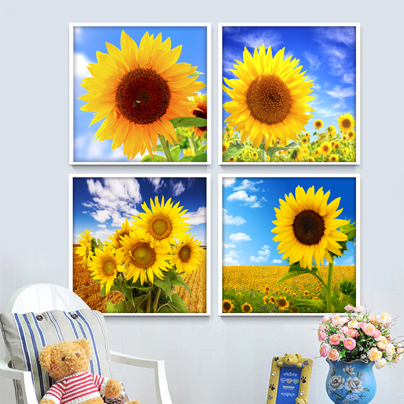 格绿美北欧向日葵装饰画现代简约客厅餐厅挂画玄关画走廊过道壁画太阳花 N891 装好框80*80厘米单幅价