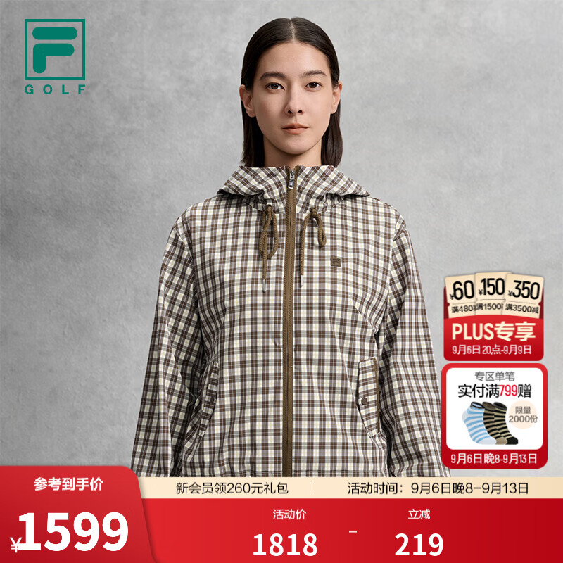 FILA斐乐外套26秋季新款女士梭织高尔夫运动格子连帽上衣 满印一-ZA M 165/84A/M