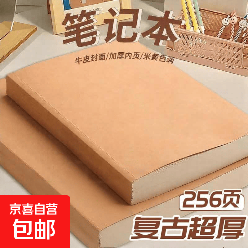超厚笔记本本子考研牛皮本简约大学生a4大号笔记本子厚本子大横线思维导图本b5网格记事本草稿本 2本【A5/横线】超厚-每本128张/256页 无规格
