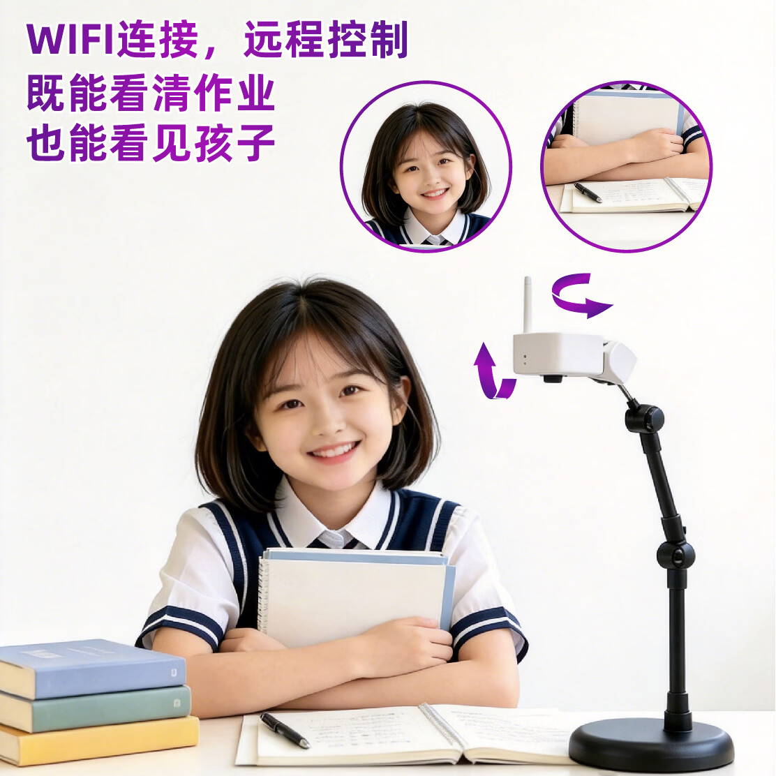 铠儿远程辅导作业摄像头学习监督超清画质双向通话多人使用 短臂款 10天回放（可手动录制）