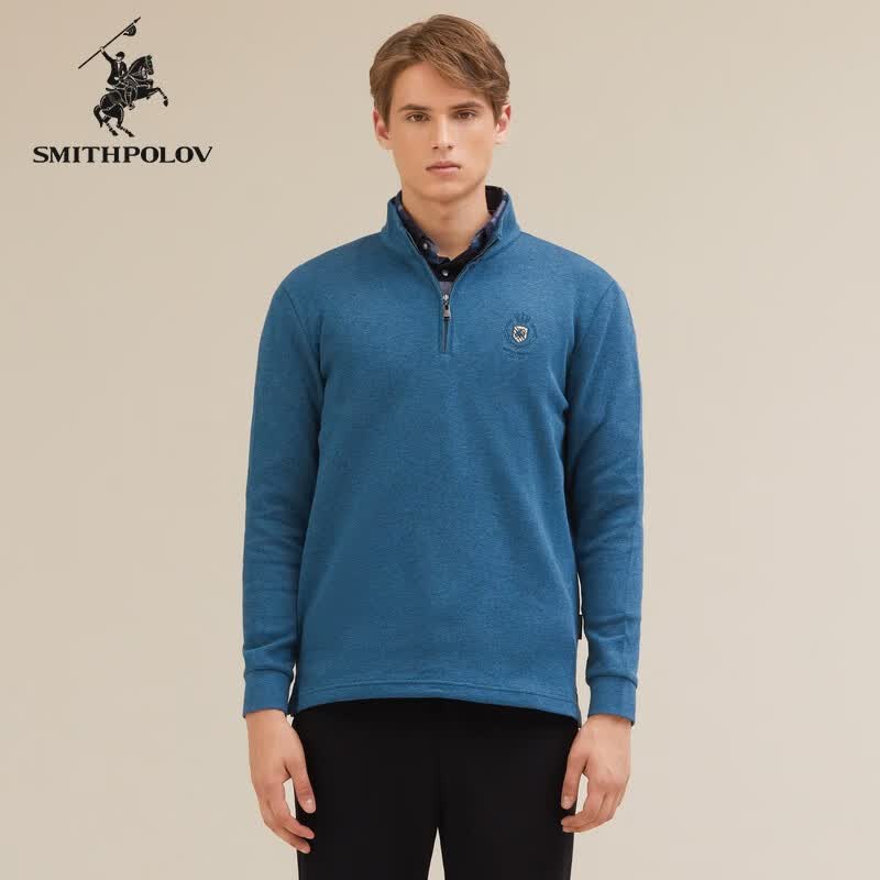 斯密特保罗(smithpolov)【纯棉】春秋季新款长袖针织衫男宽松立领经典