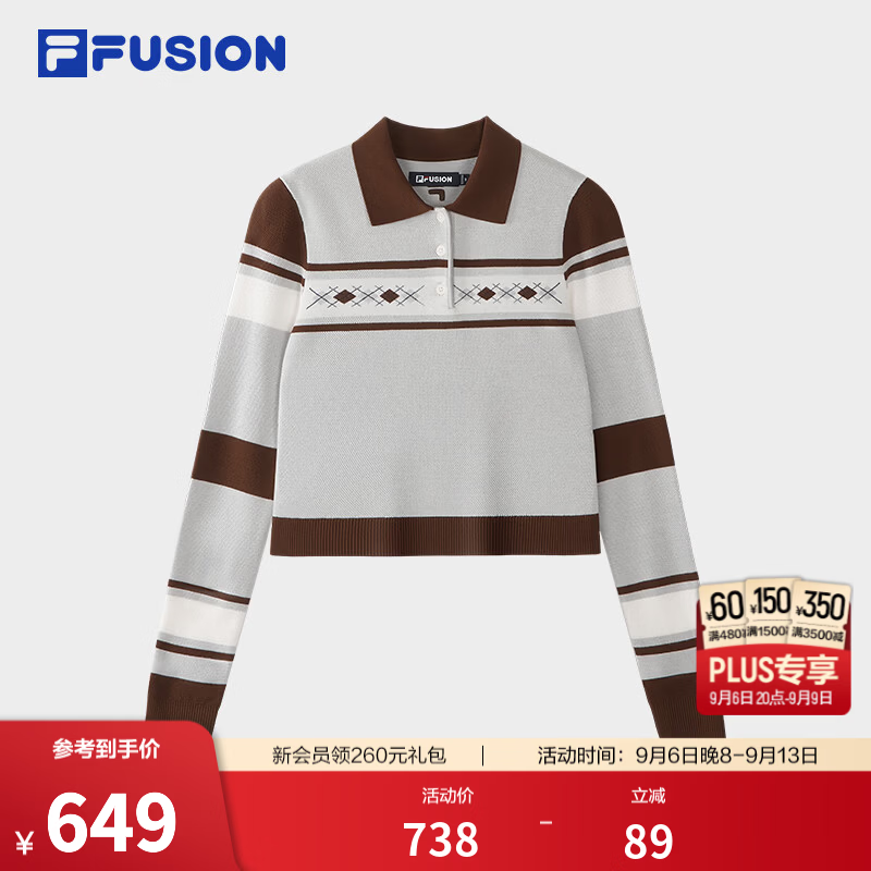 FILA FUSION 斐乐潮牌POLO衫26秋季新款女士编织衫紧身套头毛衣 鸽子花灰-MG M 165/84A/M