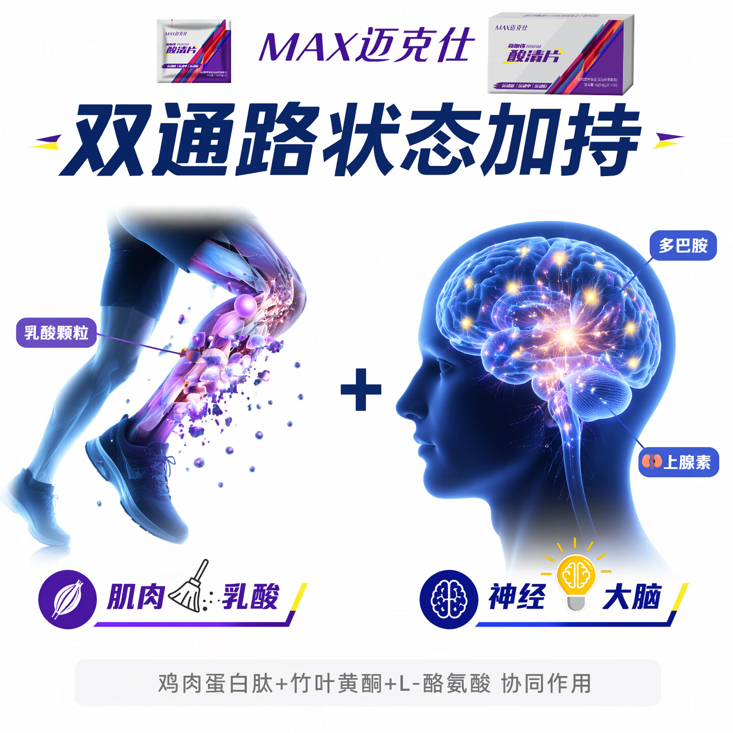 跑能迈克仕排乳酸轻片清酸片马拉松跑步运动缓解肌肉酸胀疼痛酸清片 超值囤货迈克仕酸清片 10粒*5盒 送12粒电解质盐丸