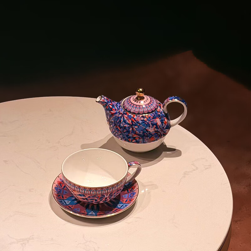T2绽放万花筒茶具套装精美泡茶壶咖啡杯马克杯礼物闺蜜乔迁新婚送礼 1壶1杯1碟(壶450ml+杯250ml)礼盒装 绽放万花筒系列(关注店铺领取优惠券)