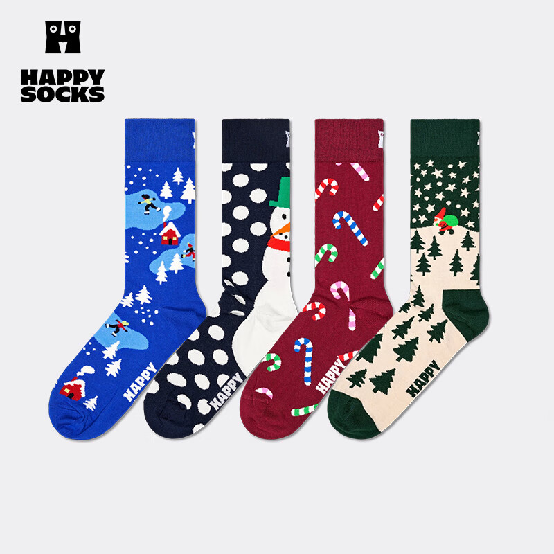 Happy Socks【新品】Happy Socks袜子女男士袜秋冬款多巴胺圣诞雪人袜中筒袜 雪人点点 1双 L 41-46