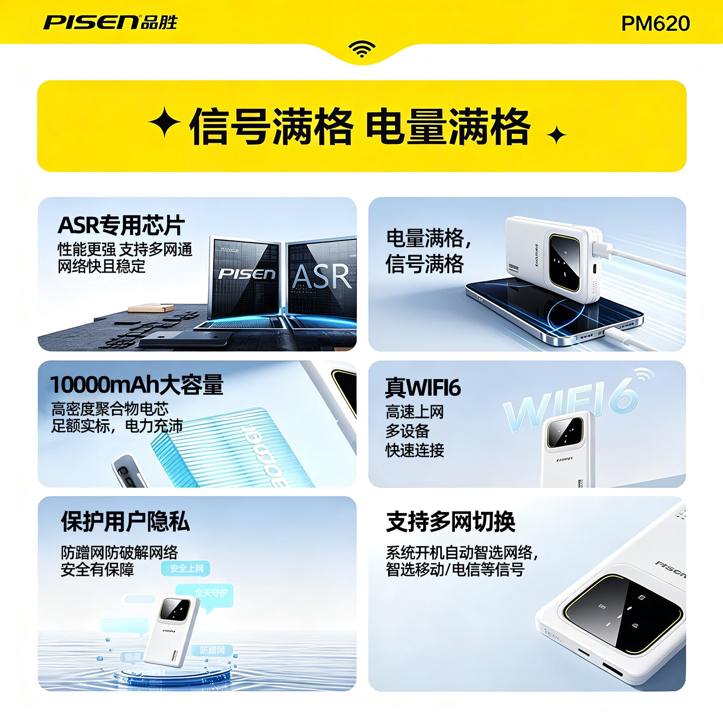 品胜(PISEN)2026新款随身wifi多网全国通用无线wi-fi6免插卡可移动便携式无线wifi6网卡支持4G/5G设备高速网络 品胜26新款【不限速/不虚标/不断流】 品胜机皇款【Al性能拉满+1w毫安续航+送体验流量