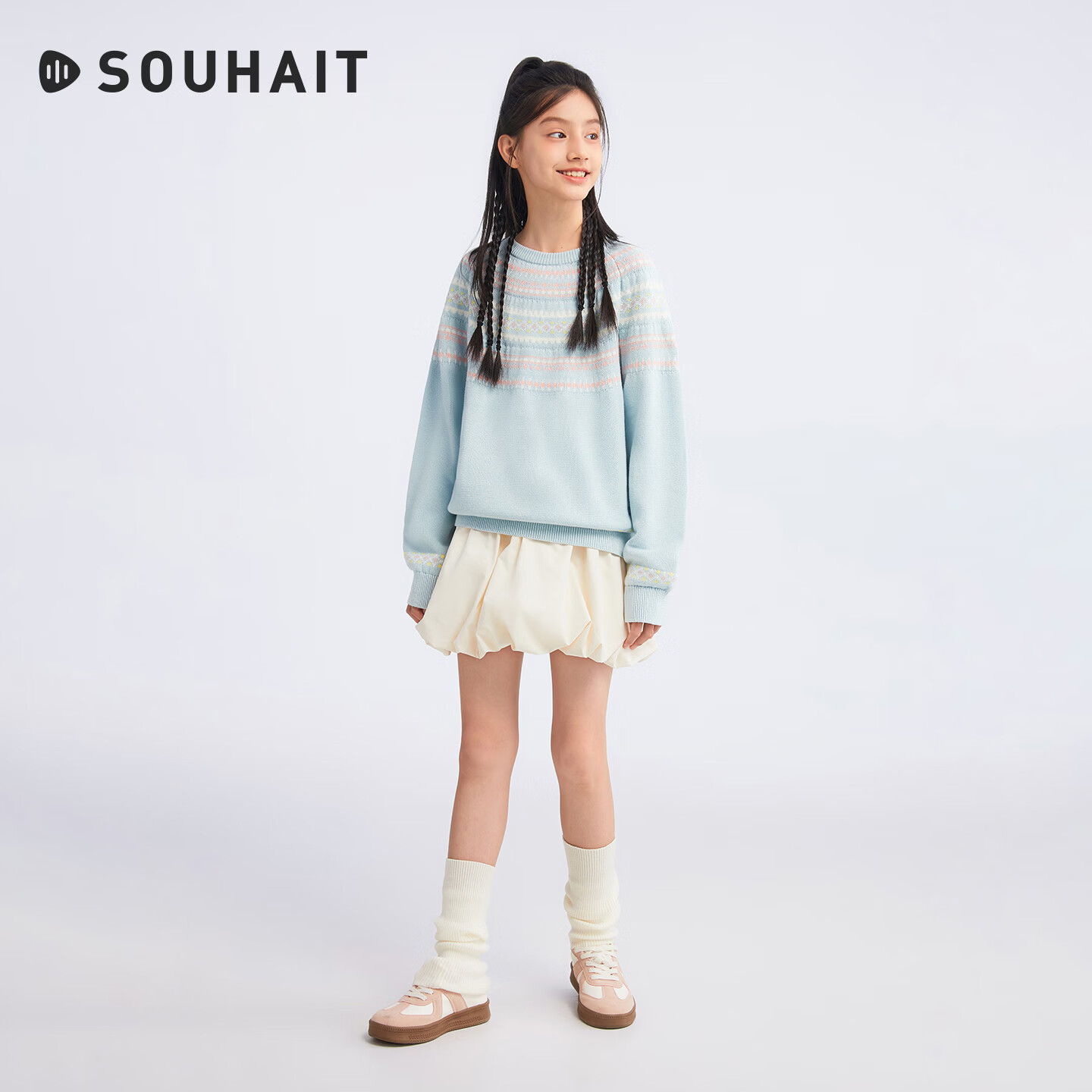 水孩儿（SOUHAIT）【费尔岛风】童装2026秋冬装新款女童针织衫男童线衣舒适柔软毛衣 普鲁士蓝 170