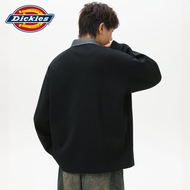 Dickies假两件翻领长袖POLO衫卫衣男士2026秋季新款休闲宽松上慵懒风服装 曜石黑 【官方正品】 常规 3XL 【建议170-190斤】