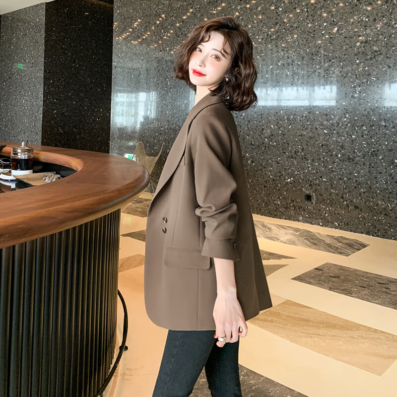轻奢潮牌西装外套女春秋新款时尚气质职业装小个子休闲女士西服 咖色