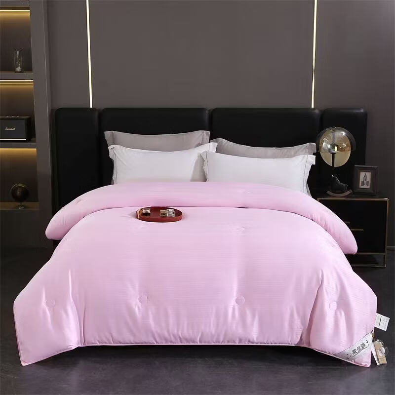 水星家纺100%桑蚕丝全棉提花蚕丝空调被二合一子母被冬被加厚春秋被子被芯 手工段条蚕丝被-粉色【已质检 】 220x240cm【4斤+8斤】【二合一子母被四季通用】