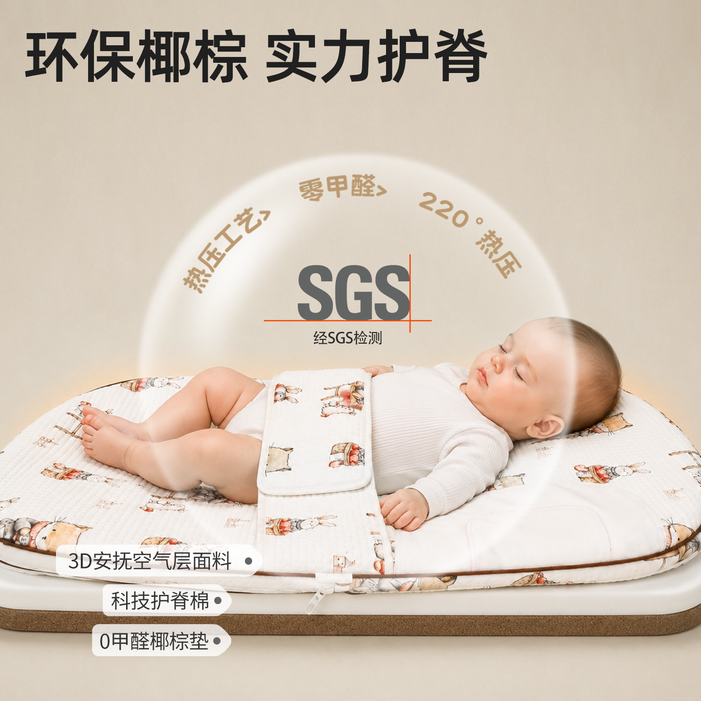 温欧宝宝护脊防吐奶斜坡垫婴儿喂奶神器新生儿宝宝斜坡枕躺喂哺乳枕头 【单垫/可拆洗】春郊时光【椰棕护脊 三档调节 】
