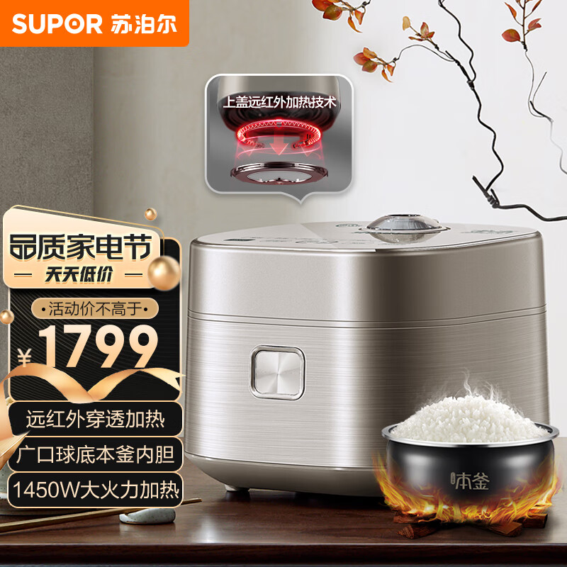 苏泊尔(SUPOR)4L电饭煲远红外系列 远红外穿透加热技术 本釜IH电磁加热多功能家用智能电饭煲SF40HC88