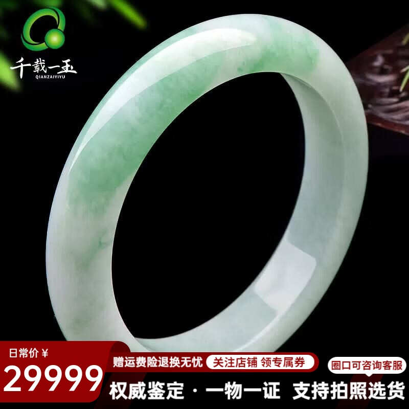 千载一玉 【孤品】翡翠手镯女士糯冰温柔气质玉手镯珠宝正装镯子 【款六 约57毫米】QZC5968f 京东折扣/优惠券