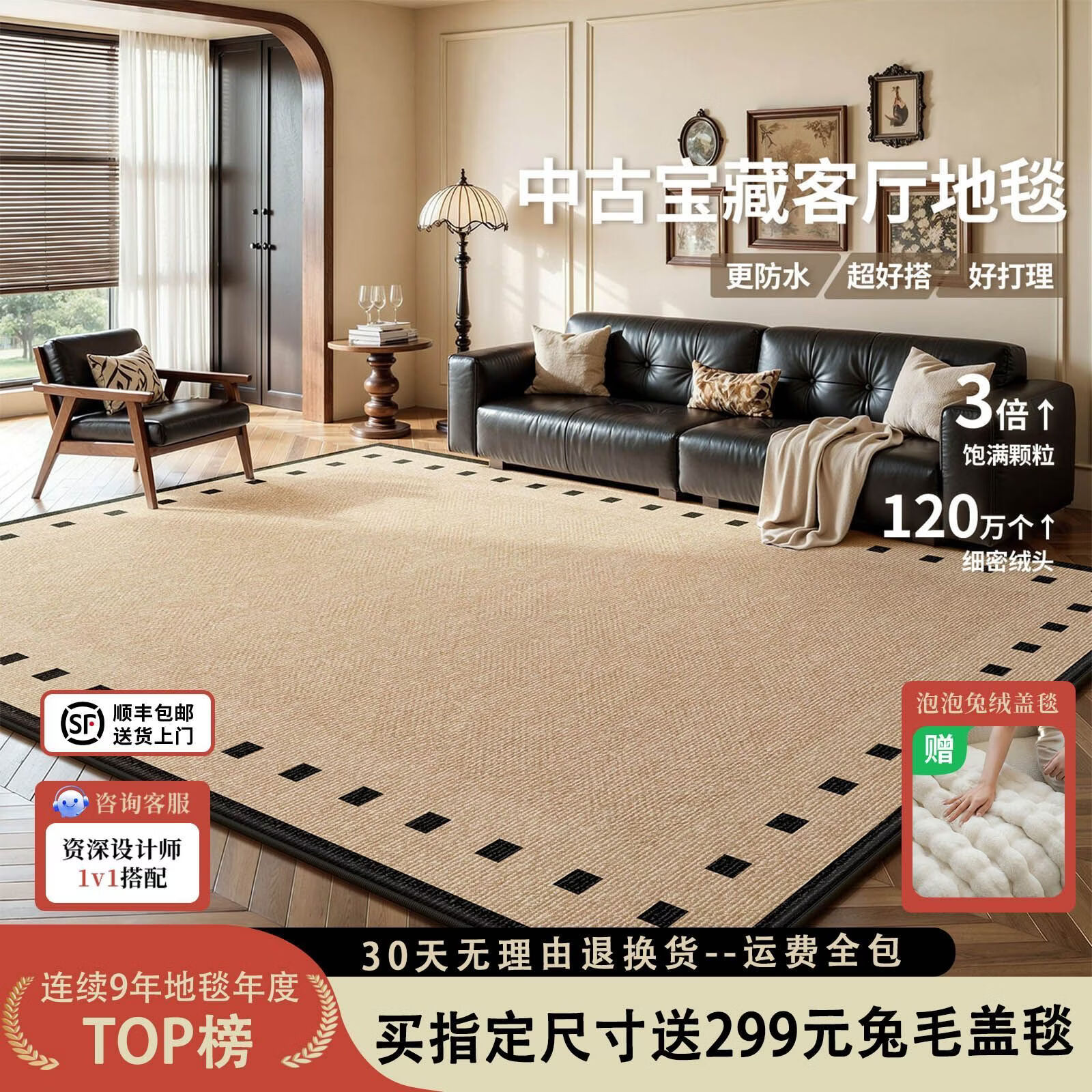 兴连心地毯客厅卧室2026新款床边免洗可擦房间防水轻奢高级感地垫 眠云-QRMB-升级透气款 200 加 300（厘米）【适合2.8-3米沙发】