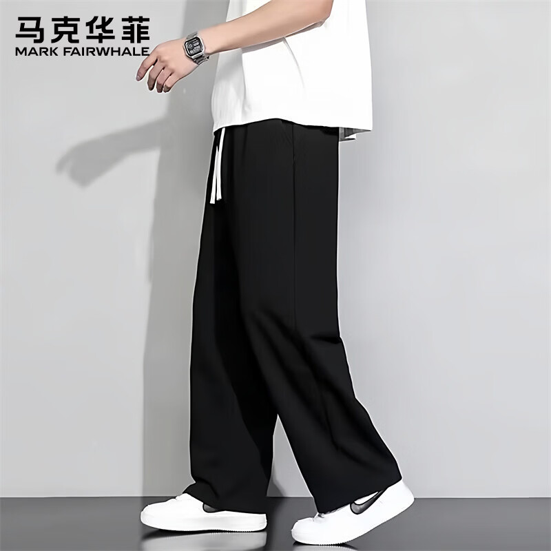 马克华菲(MARK FAIRWHALE)运动裤子男士春秋季休闲裤男士百搭宽松卫裤宽松直筒长裤 灰色 常规 XL