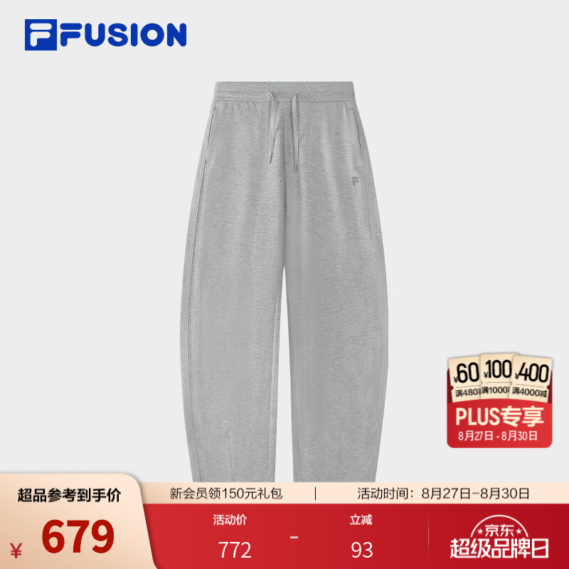 FILA FUSION斐乐潮牌针织长裤26秋新款宽松时尚垂感女休闲阔腿裤 烟墨花灰-LM M 165/66A/M