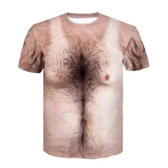 个性搞笑假腹肌胸毛奇葩肌肉创意纹身3D立体T恤短袖衣服打底衫 7 4XL 建议200-230斤