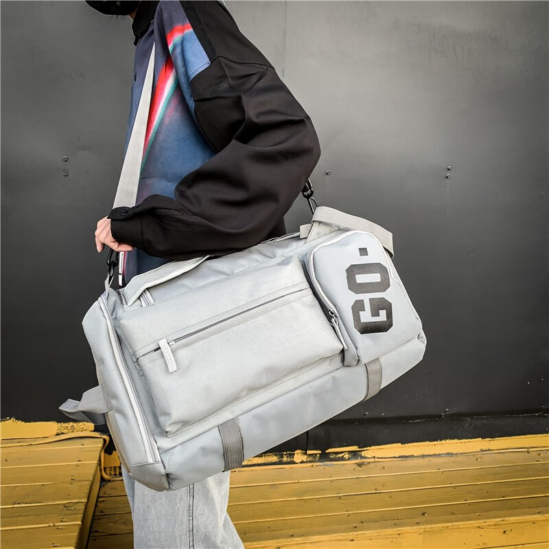 viney双肩旅行包男短途出差行李袋手提包大容量干湿分离运动游泳健身包 【浅灰】多功能轻便篮球训练包