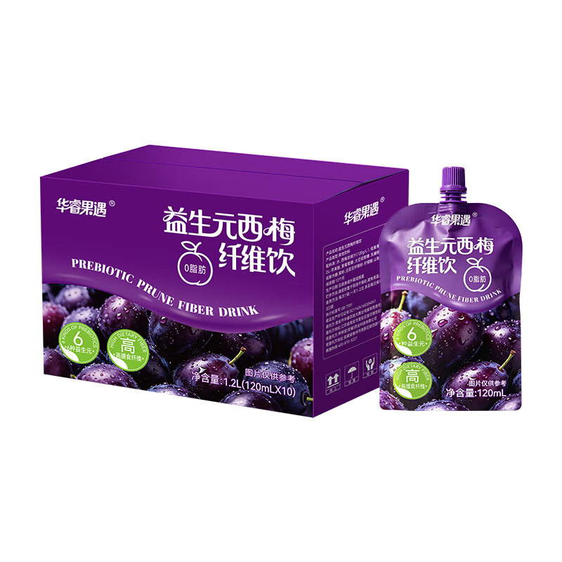 华睿果遇益生元西梅汁120ML*10袋整箱高膳食纤维0脂肪6益生元风味果汁饮料 型号 120ML*10袋整箱装