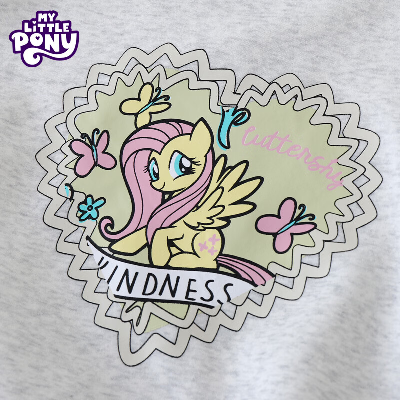 小马宝莉(MY LITTLE PONY)儿童圆领卫衣2026秋冬新款中大童套头衫上衣女孩洋气长袖 白花灰 130