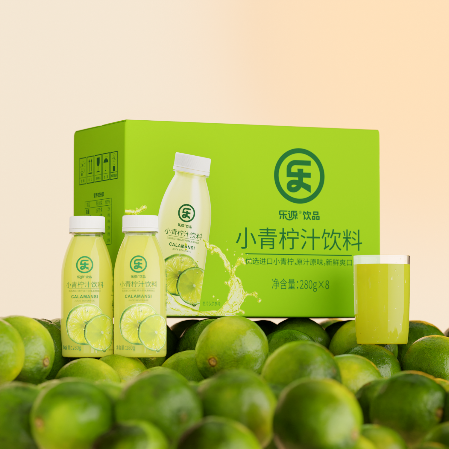 乐源小青柠复合果汁柠檬水饮料整箱礼盒装含vc果汁饮品 小青柠复合果汁280g*12瓶