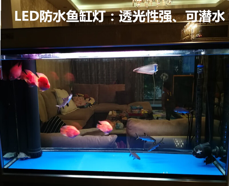 西熠朗烨LED鱼缸灯超亮潜水灯遥控变色防水草水族箱造景插电照明节能灯管 70cm一拖二（白+红）