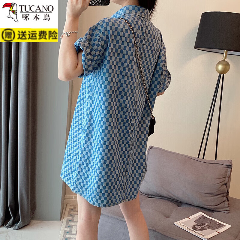 啄木鸟（TUCANO）2-300斤胖mm牛仔蓝连衣裙女夏季新款特大码中长款宽松短袖t恤裙子 蓝色连衣裙 XL 【建议120-150斤】