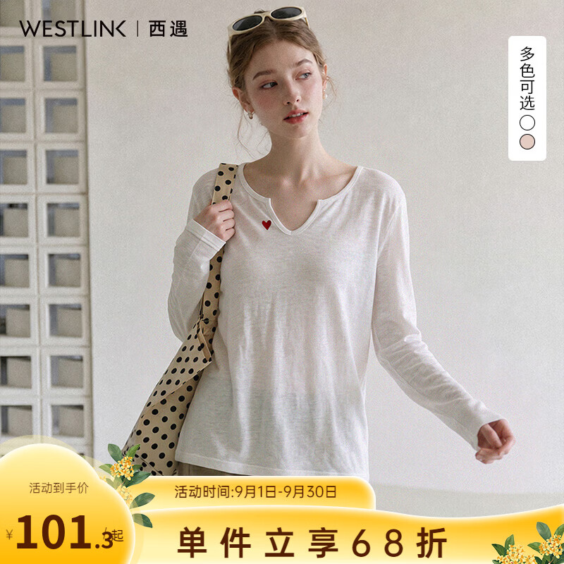 西遇（Westlink）亚麻天丝长袖T恤女2026年夏季新款微透薄款凉感透气防晒罩衫 白色 M/XL付款15天 S (155)