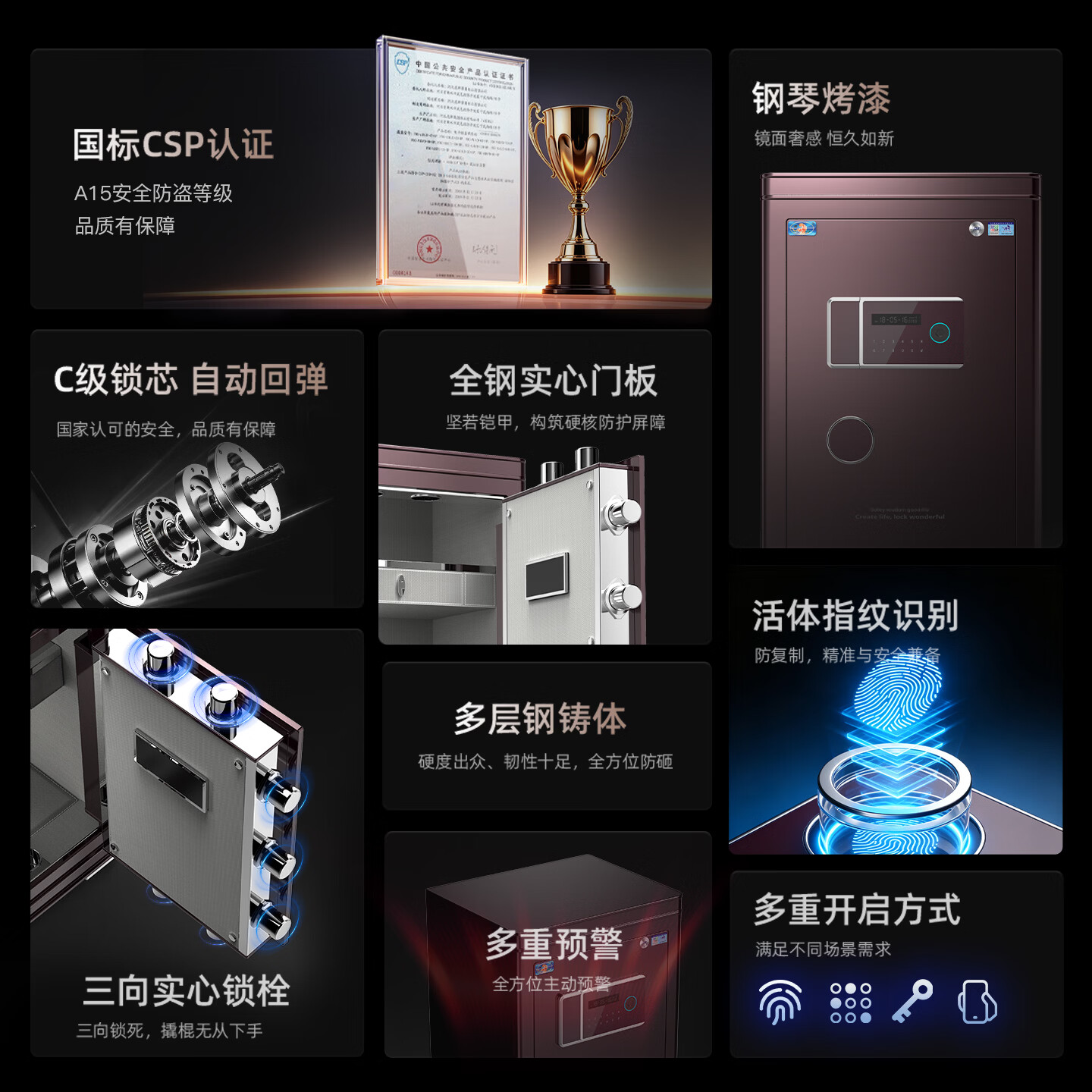 虎牌保险柜家用型 国标3c认证保险柜 床头保险柜2026年新款家用保险箱大型全钢C级加厚防盗A15安全等级 【国标CSP认证+重236斤】80CM紫 指纹识别(密码/钥匙/指纹/蓝牙授权)