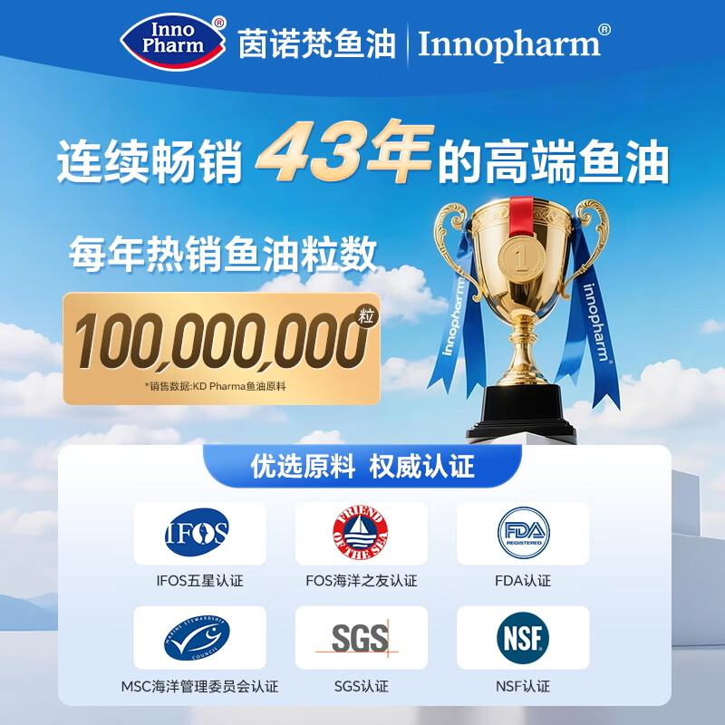 Innopharm茵诺梵迷你95%高纯度深海鱼油omega-3软胶囊成人DHA+EPA保健品 【尝鲜体验装】 60粒*1盒