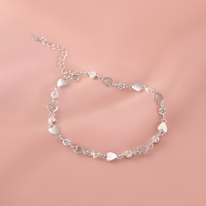 牧思 925银爱心闺蜜手链女 夏银ins小众设计2022年新款锆石手饰 爱心