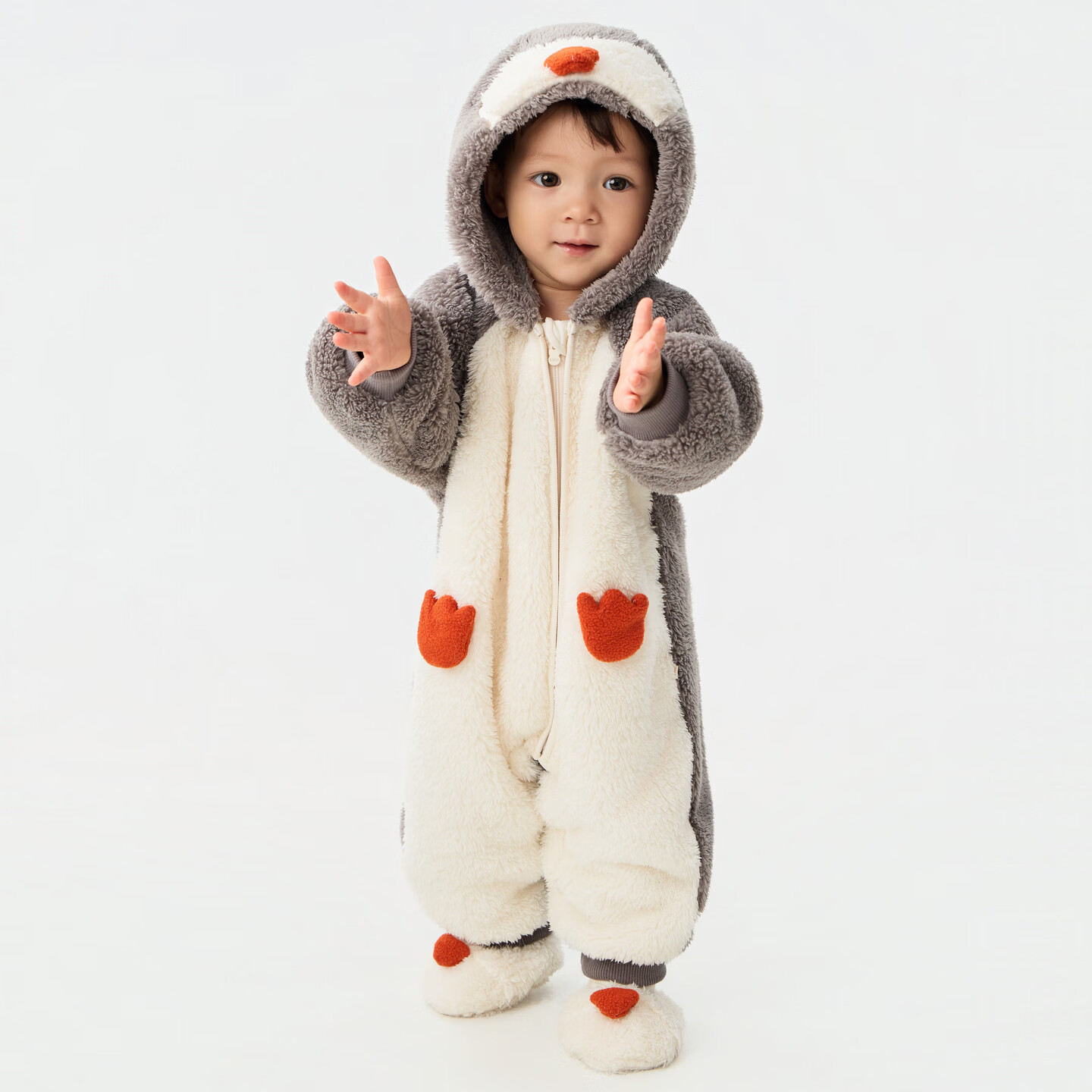 papa【抱抱绒】爬爬秋冬季婴儿连体衣男女宝宝爬服加厚保暖 企鹅宝宝 90cm