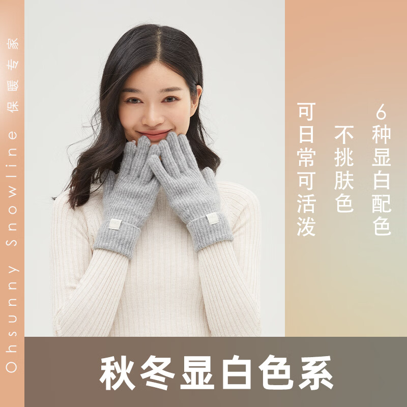 OhSunny保暖触屏手套女秋冬新款加绒加厚防风防寒骑行开车手套 五指深郁蓝 均码